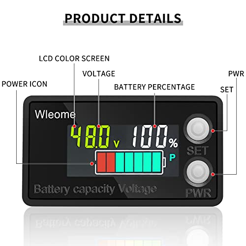 Monitor baterije, IPX7 vodootporni 8-100V tester digitalne baterije, postotak na razini napona, prekidač kapaciteta baterije