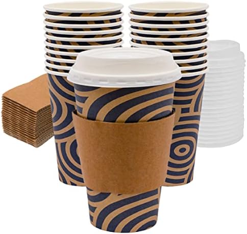 Šalice za kavu za jednokratnu upotrebu od 16 unci s poklopcima i rukavima, za toplu i hladnu kavu | dizajnerske šalice od