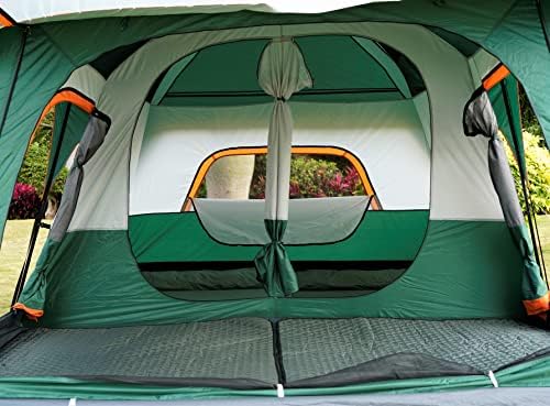 KTT ekstra veliki šator 12 osoba, šatori obiteljske kabine, 2 sobe, ravni zid, 3 vrata i 3 prozora s mrežicom, vodootporan,