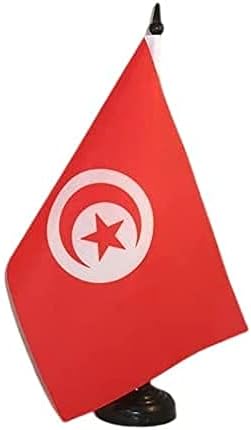 AZ FLAG TABLE TABELA ZAKLJUČAK 5 '' X 8 '' - Tunizijska stolna zastava 21 x 14 cm - Crni plastični štap i baza