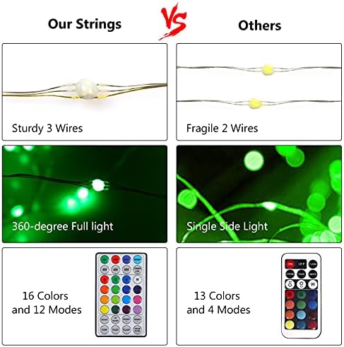 U boji Svjetla za promjenu bajki sa 16 boja i 12 načina rada 33 stopa 100 LED vodootporna bakrena svjetla s udaljenim i USB