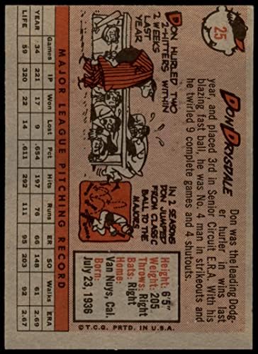 1958. Topps 25 Don Drysdale Los Angeles Dodgers Dean's Cards 5 - Ex Dodgers