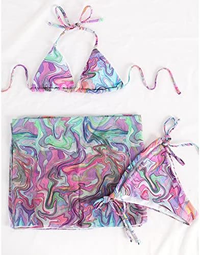 Ženske 3 komada kravata boja plaža kupaći kostim halter trokut bikini kupaći kostim s prekrivačem omota suknje seksi kupaći