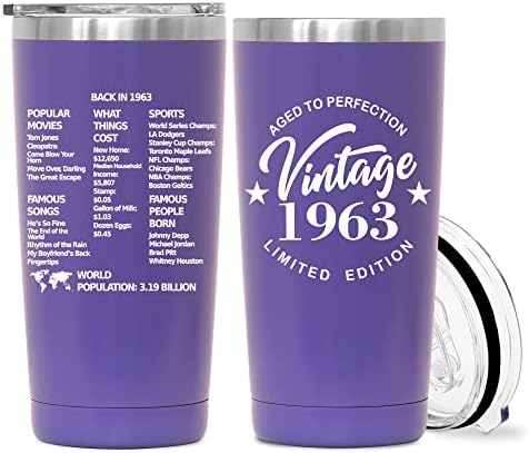 20 oz Purple Violet Tumbler Cup, Vintage 1963. 60. rođendanski pokloni, idealan poklon za žene muškarce, izolirani održivač