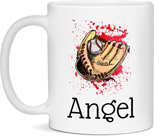 Personalizirana bejzbol šalica prilagođena nazivu rukavica akvarel ilustracija za anđeosku šalicu, anđeoska šalica, 11 oz.