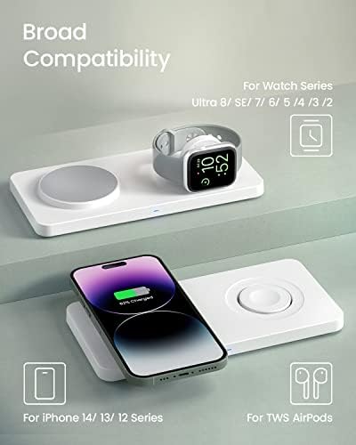Geekera Magnetic Wireless Beide Punjenja, 2 u 1 bežični punjač za iPhone, kompatibilan sa serijom iPhone 14/13/12, Apple