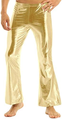 ZDHOOR muški retro disko disko dno hlača od 70 -ih metalni sjajni tajnici duge hlače