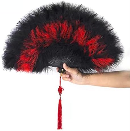 Preklopni ventilator - Vintage crno crveno perje s resećima navijača Sweet Fairy Girl prijenosni obožavatelj kineski dvorski