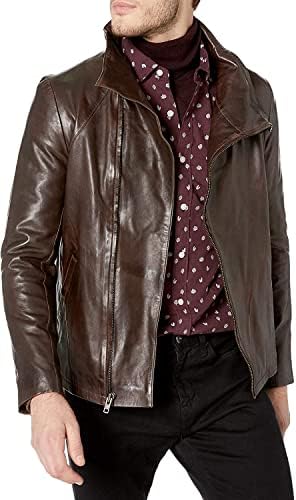 Kožna biciklistička jakna muški, tanak fit originalna kožna motociklistička jakna za muškarce, motocikl bombardera smeđa