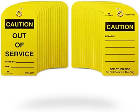 Trgovačka oprez Out of Service Oznake - 30 žuti znak s oprezom s 30 kablovskih krajeva, izdržljivih 32 mil vinila, Oznake