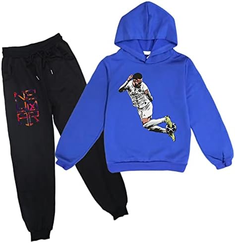 Benlp Wokenday Boys Neymar Jr Graphic Loose s kapuljačama s kapuljačama+Sweatpants-2PCS setovi za duksericu za djecu, djevojke