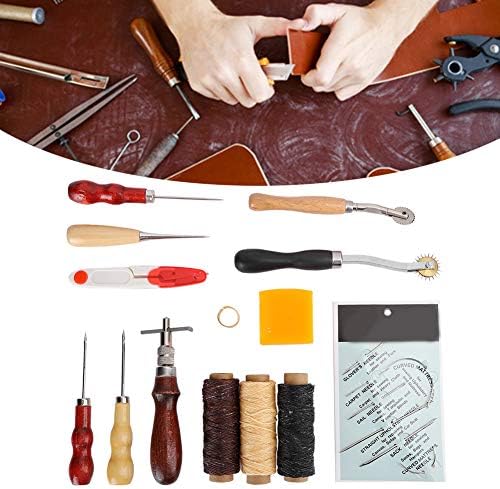 14 PCS kožnih radnih alata, Komplet za izradu kožnih zanata uključuje Thimble Scissors Awl, kožne radne alate i zalihe za