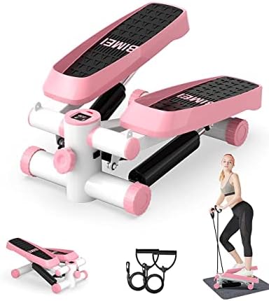 Bubbacare Stepper za vježbanje, mini aerobni stepper s zaslonom, tihi fitness stepper, uključujući pojaseve otpora, teretana