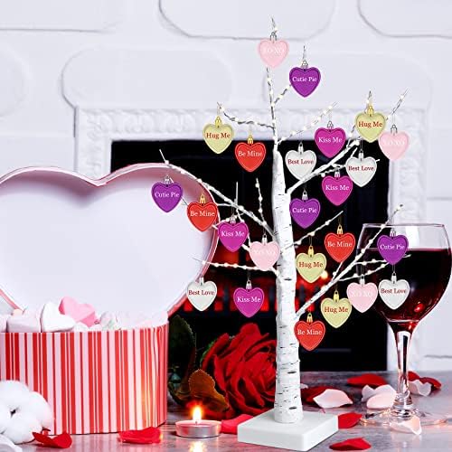 Twowyhi Valentinovo svjetlo za breza stabla 21.2inch LED osvijetljeno stablo breze s 24pcs Valentinovo Dan Heart Baubles
