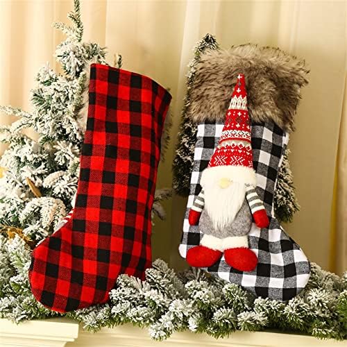 odp2gx božićne velike čarape karirane s plišanom manžetom čarapama za dekor poklon torba