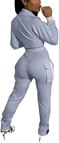 Ženske povremene solidne boje 2 komada odijela, patentne jakne Bodycon hlače s džepovima klupske odjeće