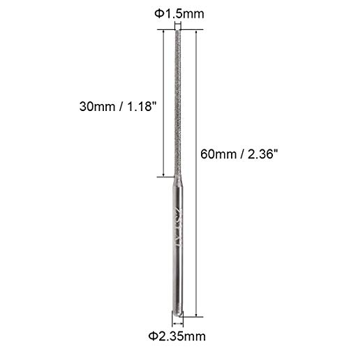 UxCell Mini Diamond Burrs Brinding Bušilice za rotacijski alat 2,35 mm mjehurić od 1,5 mm cilindrični kuglični nos 5 pcs