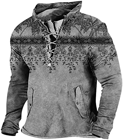 Muške zapadnjačke aztečke trenirke, retro taktički vrhovi, pulover s dugim rukavima Na vezanje, široke majice s etničkim