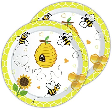 Dulia Bumble Bee Party pribor - 48pcs pčelinja papirnate ploče i 40 pcs pčela salveta za bebe rod otkrivanje, Happy Bee Day,