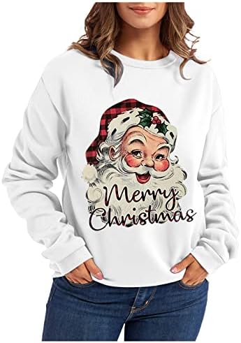 Beuu žene božićne dukseve xmas pismo tiskanje bluze smiješne grafički džemperi dugi rukavi majice pulover majice vrhovi