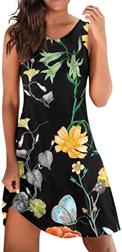 Ladies Ljetne haljine 2023. 3D cvjetni print Midi haljina bez rukava vitki visoki struk Linija Sundress casual haljina