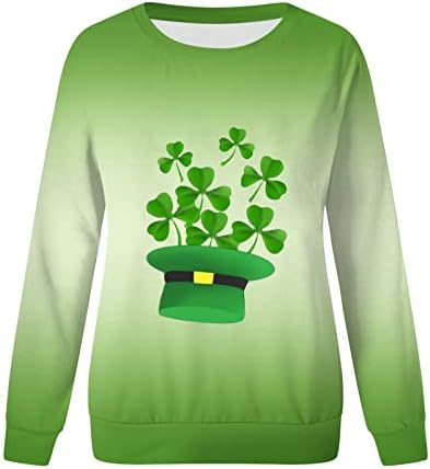 Famoore džepna košulja Udobni vrhovi za žene St Patricks Day Print O Neck Twimheirt Okrugli vrat runo obložen pulover
